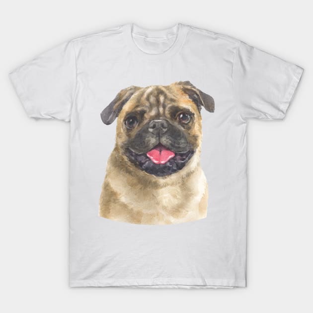 Cute Fawn Pug Watercolor Art T-Shirt by doglovershirts